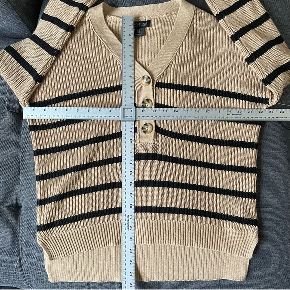 New Rachel‎ Zoe Striped V-Neck Knit Pullover Sweater Women's X-Small Tan & Black - Picture 8 of 8